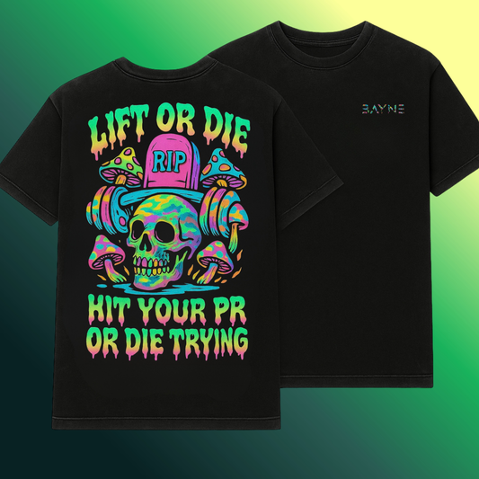 Lift or Die - Psychedelic Reps – Acid-Washed Oversized Tee